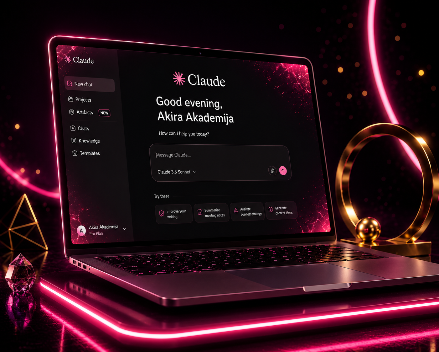 Claude interfejs na laptopu, Akira Akademija